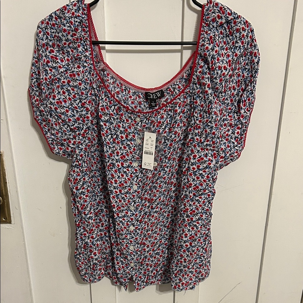 J. Crew Women's Floral Blouse - Red and Blue